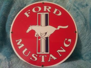 Vintage Ford Mustang Porcelain Sign Auto Car Dealer Service Gasoline Oil Gas