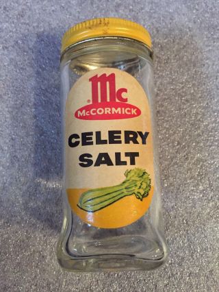 Vintage Mccormick Celery Salt Spice Clear Glass 2 3/4 Oz Jar,  Yellow Cap