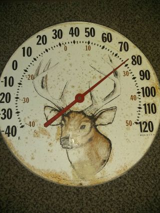 Vtg 1984 12  Jumbo Dial The Ohio Thermometer Co.  W/buck Deer & Bracket