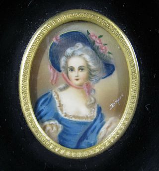 Antique 1800 ' s Portrait Miniature Painting of Lady in Hat Signed Dimare yqz 4