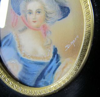 Antique 1800 ' s Portrait Miniature Painting of Lady in Hat Signed Dimare yqz 5