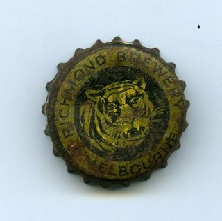 Vintage & Rare Richmond Brewery Beer Bottle Cap - Tiger (, Cork Backed)