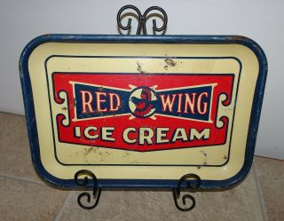 Rare Red Wing Ice Cream Tray Serving Metal Litho Bird - Antique 1930’s Detroit