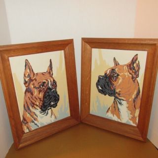 Vintage Boxer Dog Paint By Numbers Acrylic Painting 12 " X15 " Pbn Framed Art Pbn