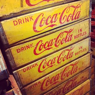 1 Vintage 1960’s Yellow Coke Coca Cola In Bottles Wood Soda Pop Crates 2
