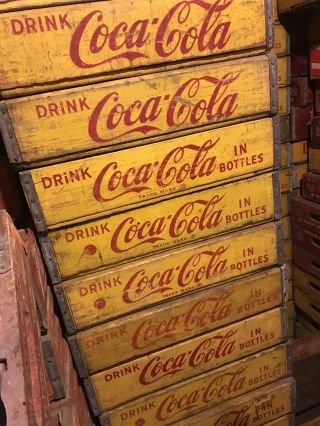1 Vintage 1960’s Yellow Coke Coca Cola In Bottles Wood Soda Pop Crates 3