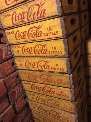 1 Vintage 1960’s Yellow Coke Coca Cola In Bottles Wood Soda Pop Crates 4