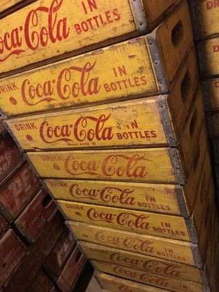 1 Vintage 1960’s Yellow Coke Coca Cola In Bottles Wood Soda Pop Crates 5