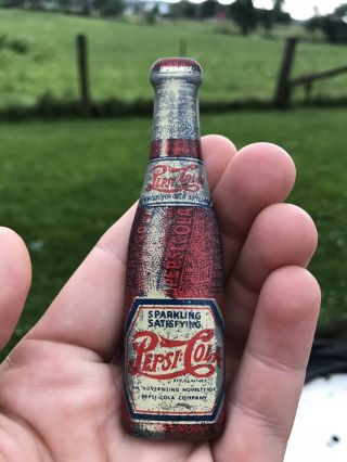 Very Rare Antique Pepsi Cola Double Dot Bottle Opener Sign Tin