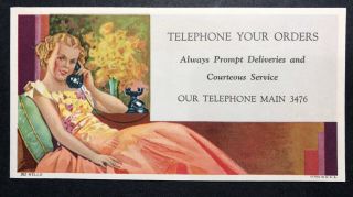 Paper Blotter Sample Telephone W Lady Girl Advertising Old House Phone