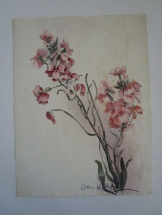 Vtg Watercolor Floral Painting Listed Ca Artist Alice Hatch Sweet Peas