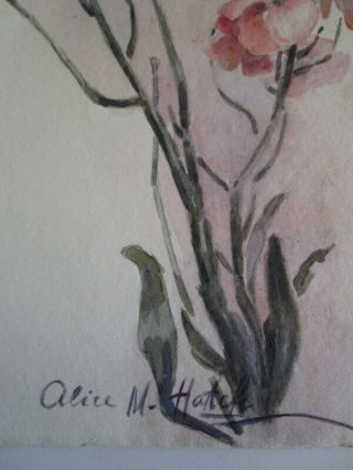 Vtg watercolor floral Painting listed CA artist Alice Hatch Sweet peas 2