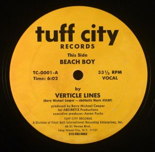 Verticle Lines ‎– Beach Boy 12 " Rare Synth Modern Tuff City Ex,  - Hear -