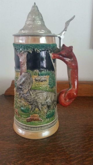 Fox Handle Gerzit Beer Stein w/ wild boar and moose 3