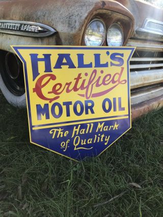 Antique Vintage Old Style Halls Motor Oil Sign
