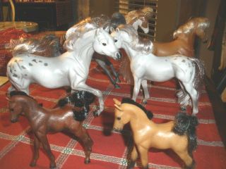 Vtg 1988 - 92 6 Piece Marchon Horse &1 Hg Toys Hard Plastic Hair Like Mane &tail