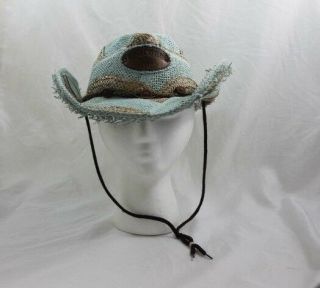 Corona Mexico Beer Straw Cowboy Hat Distressed Blue Tan With String Charly Sz L