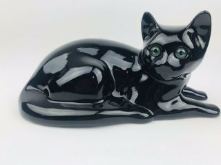 Elba Alcobaca Black Cat Ceramic Glass Eyes Figurine