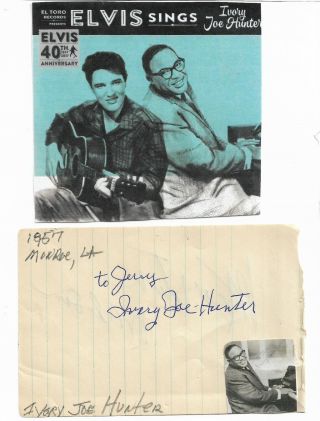 Ivory Joe Hunter - Vintage 1957 In Person Hand Signed/inscribed Page And Image