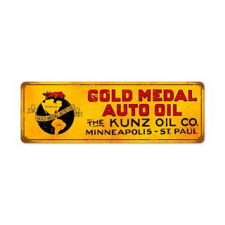 Vintage Style Metal Sign Gold Metal Oil Kunz 8 X 24