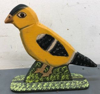 1990 Menno Shirk Folk Art Yellow Finch Bird 7.  5”x7”hand Made