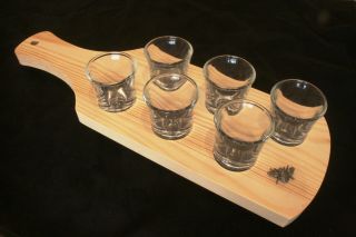 Bumble Bee Set Of Six Shot Glasses In Wooden Tray Bee Lover Gift 027