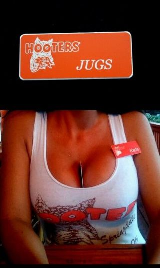 Hooters Girl Uniform Jugs Name Tag Pin Badge Lingerie Costume Accessory