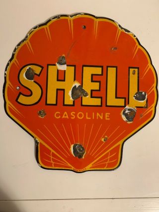 Vintage Shell Gasoline Porcelain 12in Sign