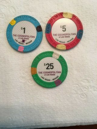 The Cosmopolitan Set Of 3 Casino Chips $1,  $5,  $25 Las Vegas