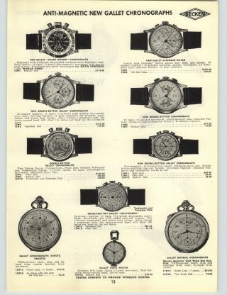 1950 Paper Ad Gallet Wrist Chronograph Flight Officer Calendar Double Button
