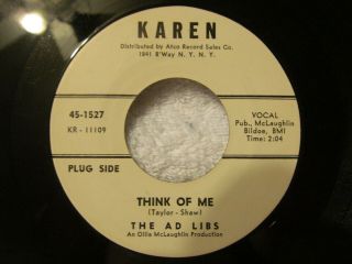 Northern Soul - The Ad Libs - " Think Of Me ".  On Karen.  M - Beauty