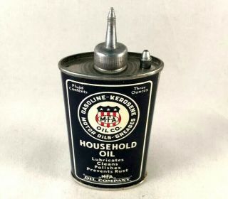 Vintag M - F - A Household Oil Handy Oiler Lead Top Tin Can Rare Old Advertising Gas