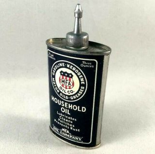 Vintag M - F - A HOUSEHOLD OIL HANDY OILER LEAD TOP TIN CAN Rare Old Advertising Gas 4