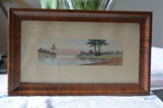 Antique Vintage Watercolor Painting Landscape Wooden Frame Under Glass 2