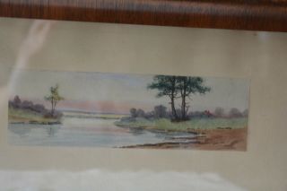 Antique Vintage Watercolor Painting Landscape Wooden Frame Under Glass 3