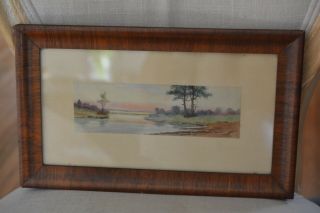 Antique Vintage Watercolor Painting Landscape Wooden Frame Under Glass 4