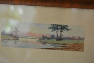 Antique Vintage Watercolor Painting Landscape Wooden Frame Under Glass 5