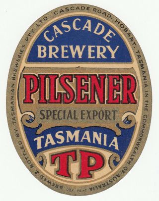 Rare Old Tasmanian Tp Pilsener Beer Label