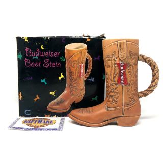 Anheuser Busch Budweiser Tan Brown Cowboy Boot Stein W/ Box Cs347 1997