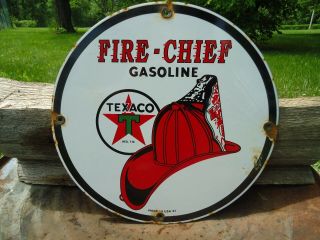 Old 1951 Texaco Fire Chief Gasoline Porcelain Gas Station Sign