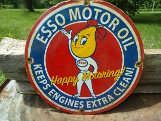 Dated 1962 Esso Motor Oil Porcelain Gas Pump Sign Standard Oil Company