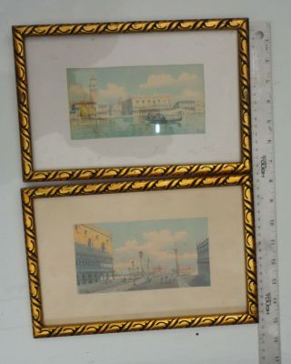 2 Antique Watercolor Paintings Italy Venice 1920s Grand Tour Framed Signed Rosy
