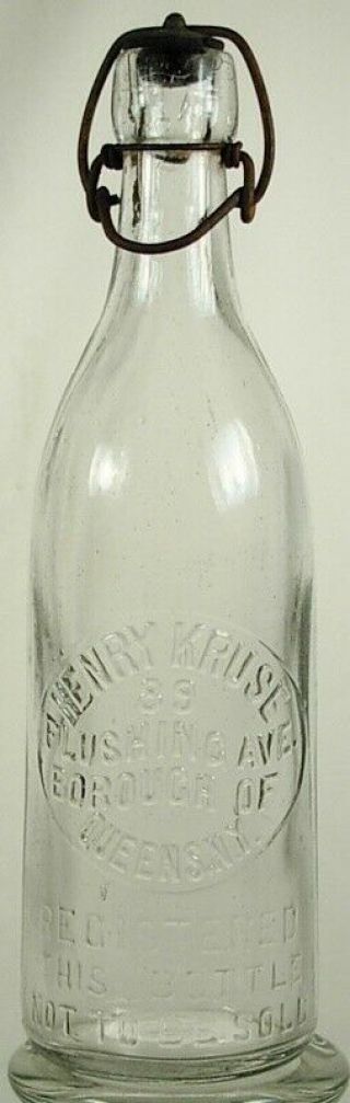 Henry Kruse Queens York Ny Clear Blob Top Beer Bottle Circa 1900