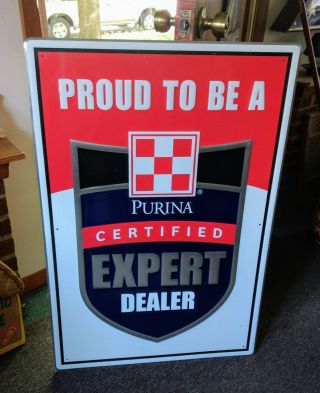 Rare Large Purina Feeds Chows Dealer Embossed Metal Sign.
