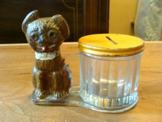 Antique L.  E.  Smith Glass Dog With Barrel Candy Container Bank 1912 Good Paint
