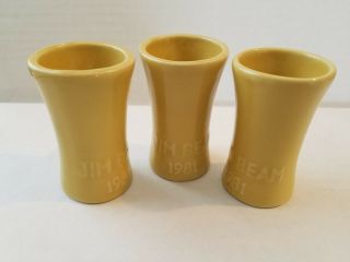 Set Of 3 Vintage Jim Beam Shot Glasses 1981 Yellow Ceramic