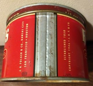 Vintage Folger ' s 1Lb Coffee Can with Lid 1946 Copyright, 5