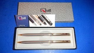 Vintage " Ici " (seed Co. ) Glass - End Advertising Pen & Pencil Set By Quill W/box