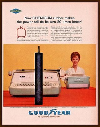 1962 E Ad Good Year Secretary Typewriter Chemigum Rubber Smith Corona Ames