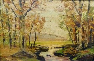 John Lackner Estate 1970 Stream & Trees Oil Painting on Wood Panel (Framed) 2